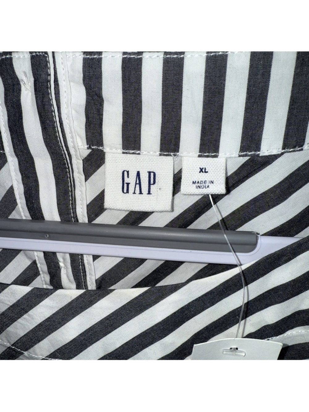 NWT GAP Women’s White Gray Stripe Cotton Long Sleeves Popover Shirt Top US XL